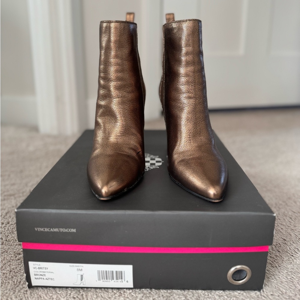 Vince Camuto Metallic Bronze Pointed-Toe Ankle Boots